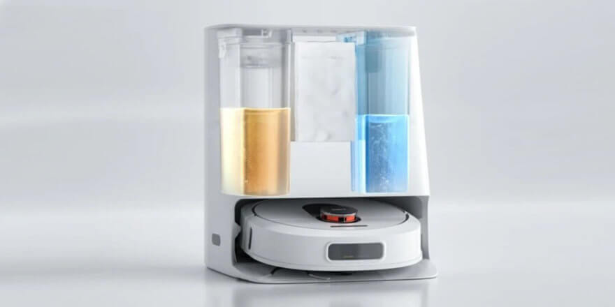 Aspirateurs robots avec station de rinçage par lingettes