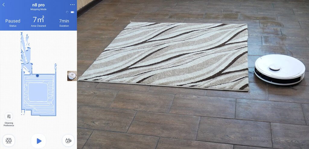 Inspection du tapis en mode de nettoyage humide