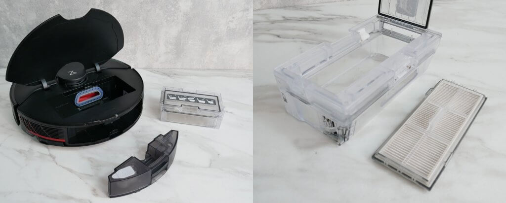 Roborock S7 MaxV : Bac à poussière et réservoir d'eau