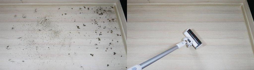 Roidmi M10 : Ramassage des débris sur un sol stratifié