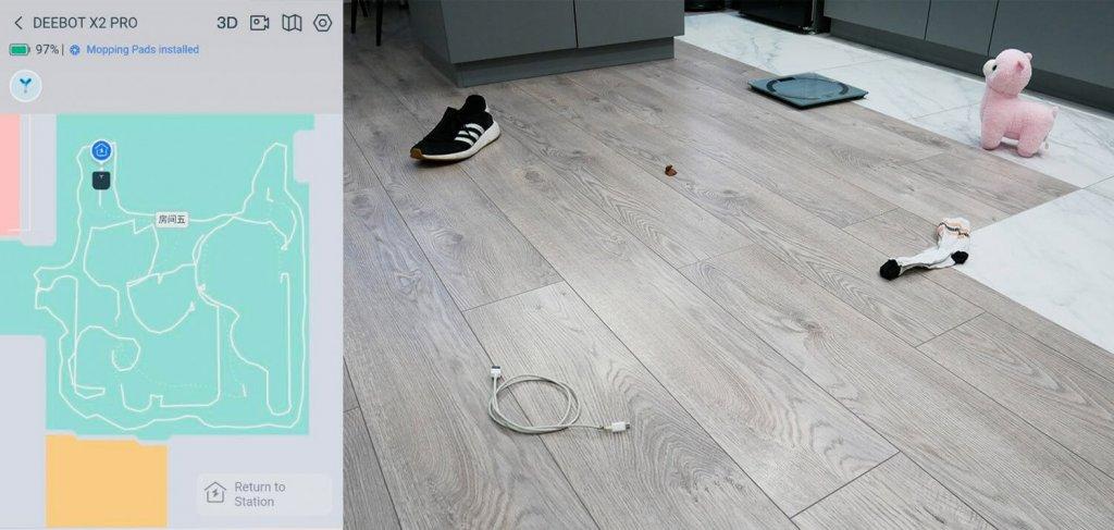Ecovacs Deebot X2 PRO : Détection d’objets au sol