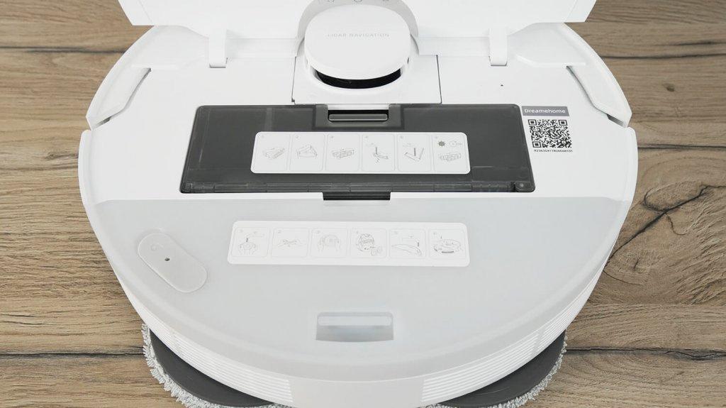 DreameBot L10s Plus : Emplacement du bac à poussière et du réservoir d’eau
