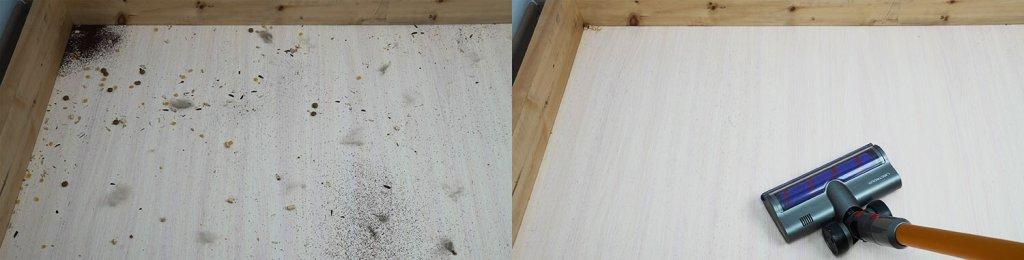 Liectroux i10 : Collection de débris sur sol stratifié