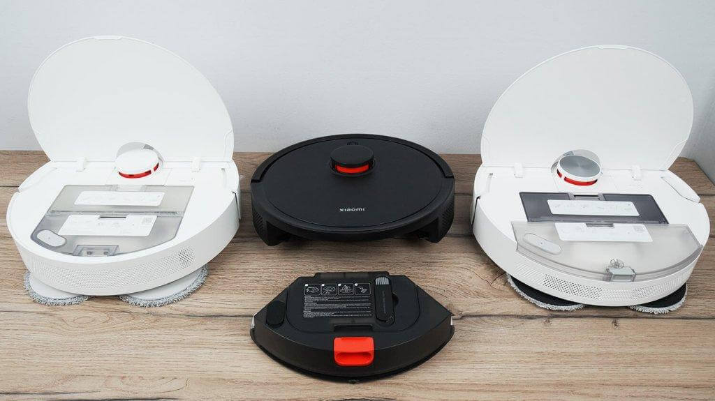 Comparatif des aspirateurs robots Xiaomi S10+, S20 et S20 : bacs à poussière et réservoirs d’eau