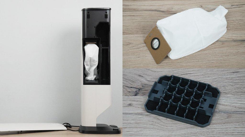 Roborock H60 Hub Ultra : sac et filtre supplémentaire dans la station