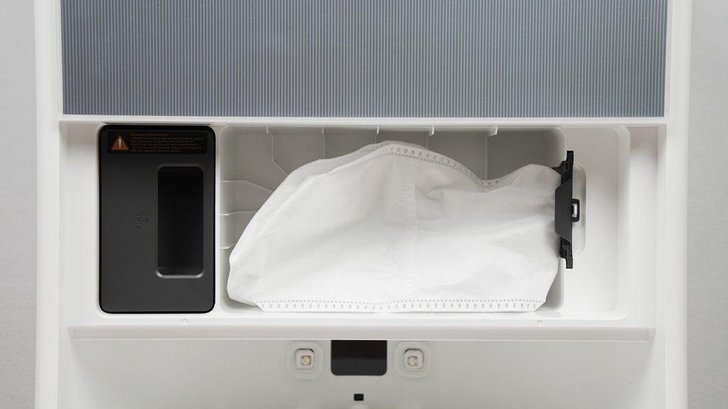 Dreame Aqua 10 Ultra Roller Complete : Emplacement du distributeur de détergent et du sac à déchets